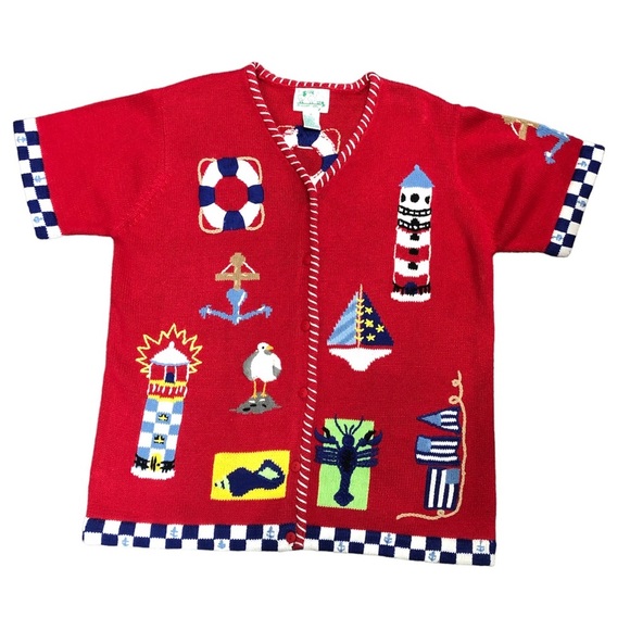 The Quacker Factory Knit Seaside Nautical Sailing Sweater Size Medium - Picture 1 of 4